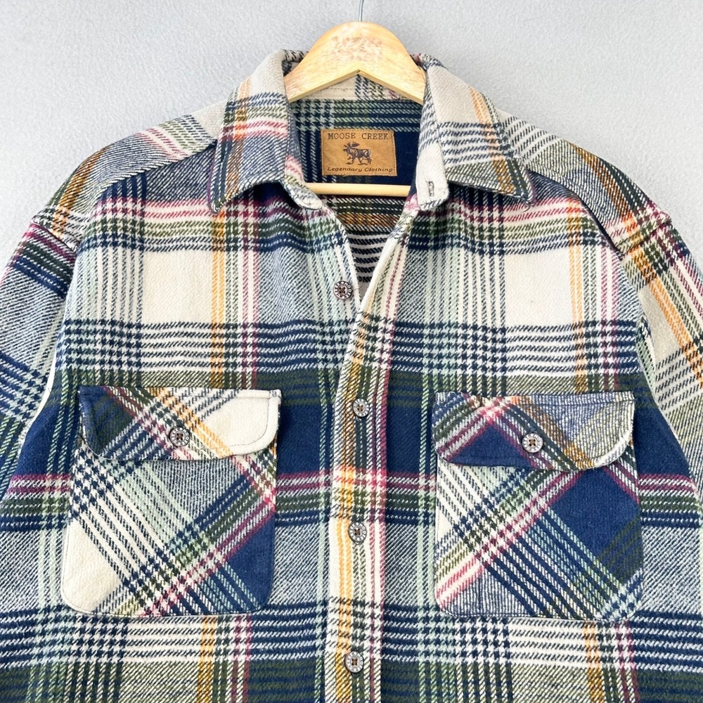 Moose Creek Legendary Flannel Shirt Men Medium Thick Plaid Workwear Cotton Retro